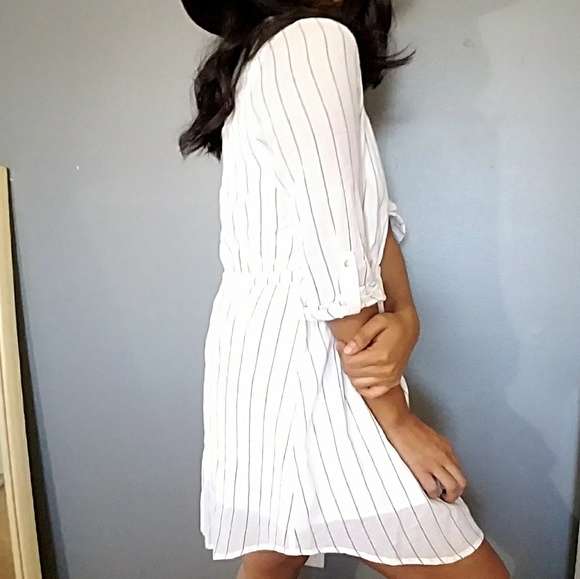 WHITE GRAY STRIPE STRIPE SHIRT DRESS - Picture 5 of 5